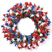 Lyacmy 4th of July Wreath for Front Door Patriotic Wreath, 22 Inch Door Wreath Red White Blue Wreath Forsythia Wreath for Independence Day Memorial Day Party Supplies Decorations